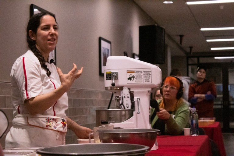 Fany Gerson giving a cooking demonstration
