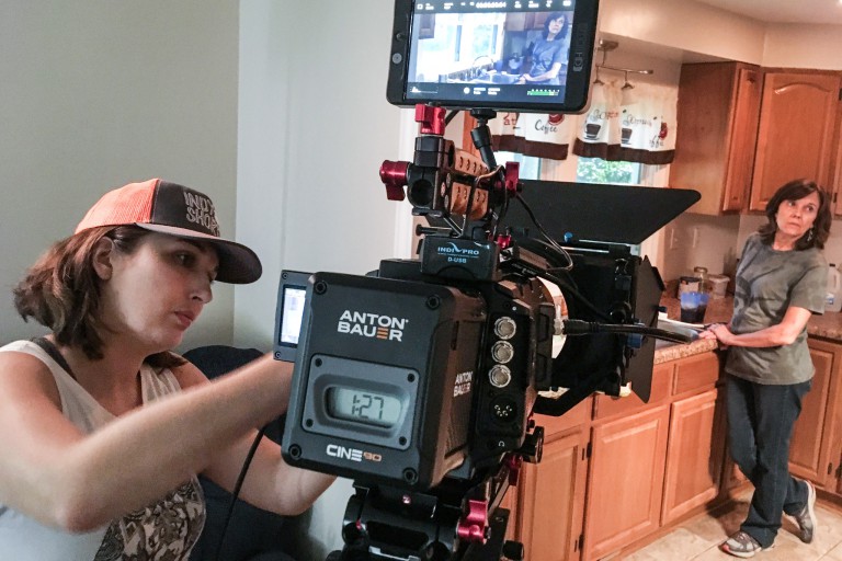 A camera is adjusted during a movie shoot.