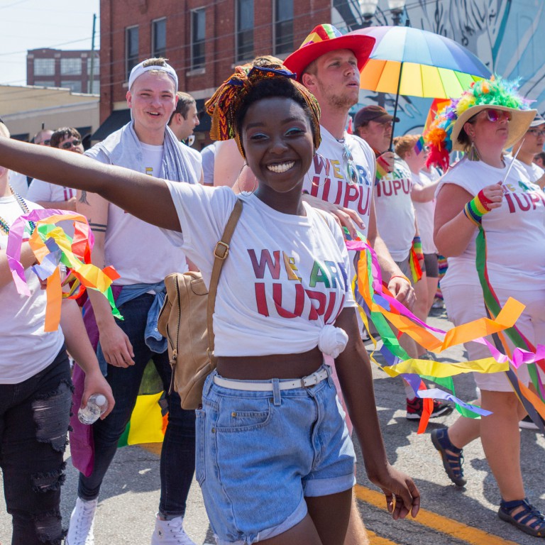 An IUPUI student celebrates Pride.