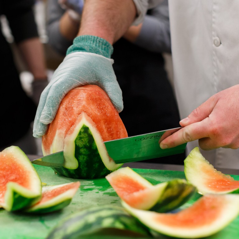 Watermelon is chopped.