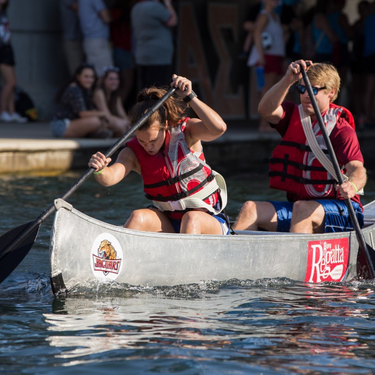 Students paddle at the Regatta.