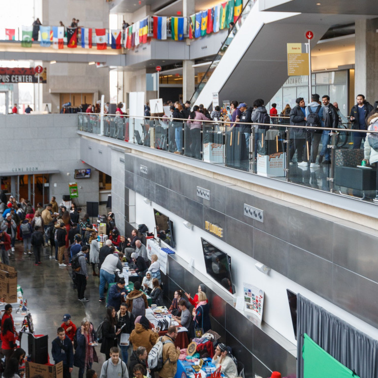 The Campus Center is filled with visitors.
