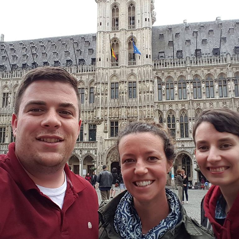 Anna and Nick Bragin with a student in Brussels. 