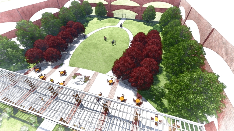 A rendering of Hine Hall Courtyard