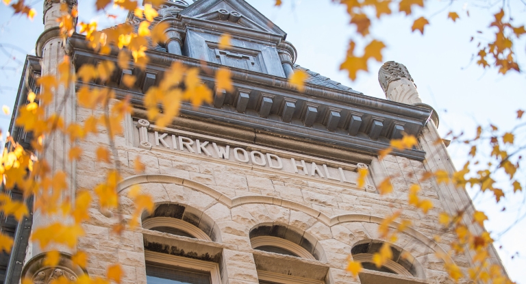 Newly renovated Kirkwood Hall faces Dunn Woods in the campus's Old Crescent area