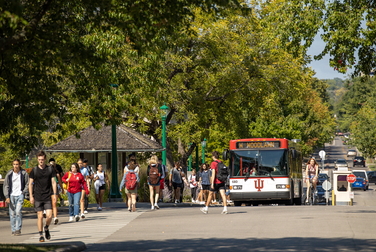 Students walk on the Bloomington campus