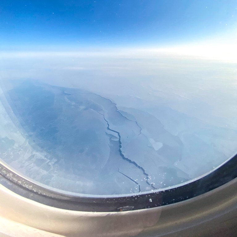 a view of the North Pole from an airplane seat