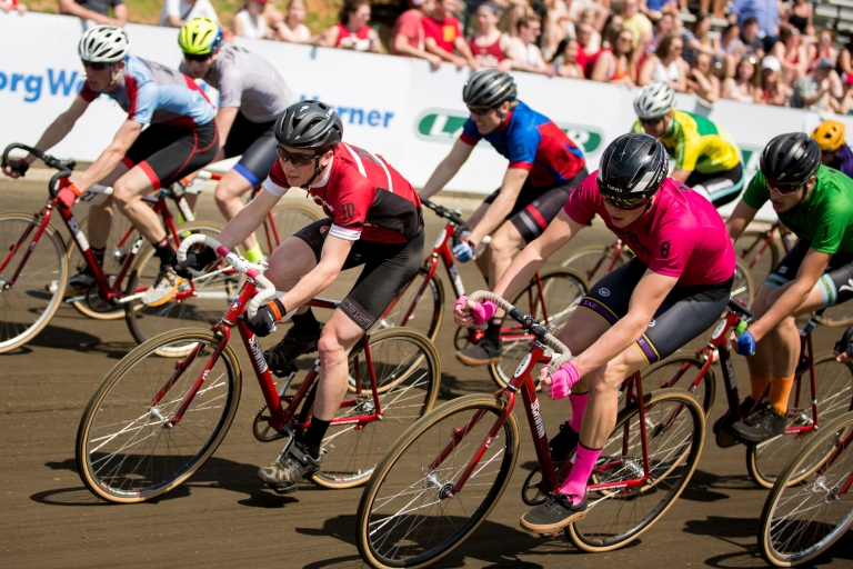 A pack of riders compete in the men's Little 500.