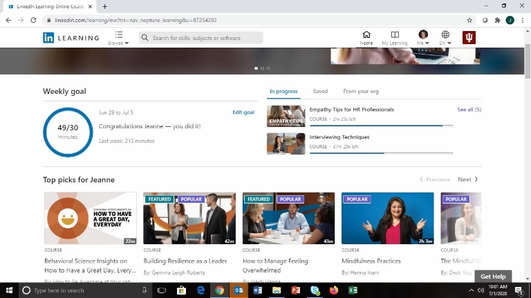 An screenshot of a LinkedIn Learning page