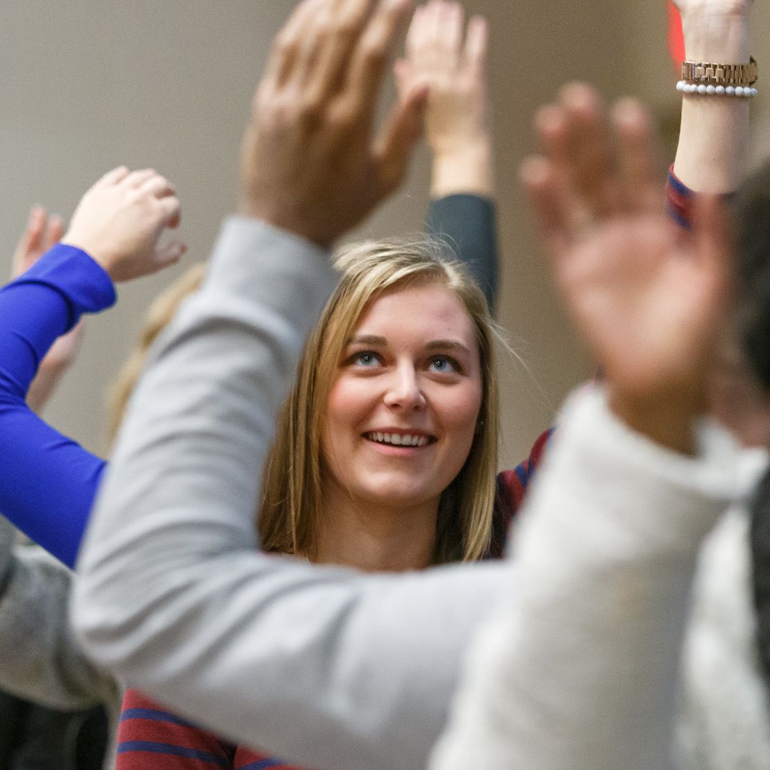 IUPUI students line up their chairs during the brunch for an activity.