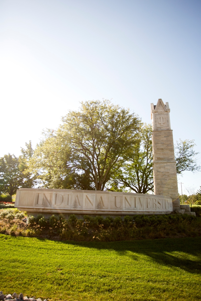 IU Bloomington campus limestone marker. 
