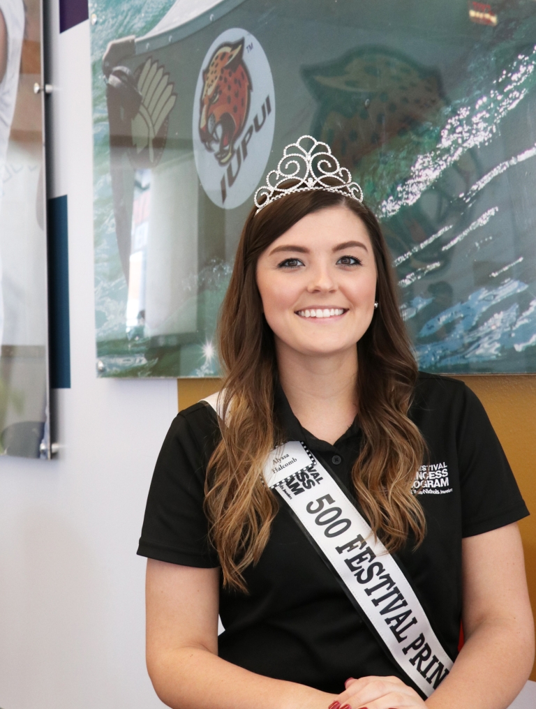 Alyssa Halcomb wears her 500 Festival princess crown and sash.