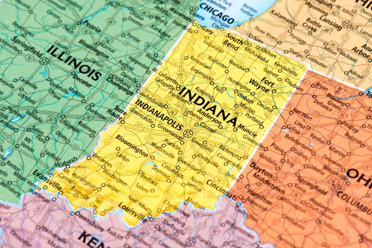 Map showing Indiana and surrounding states