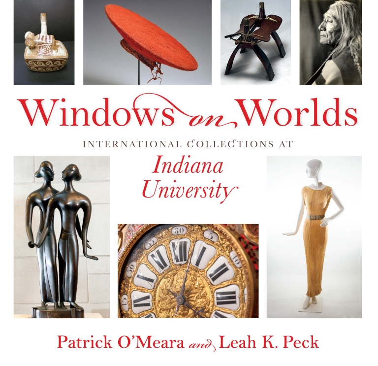 A book cover reads "Windows on Worlds: International Collections at Indiana University."