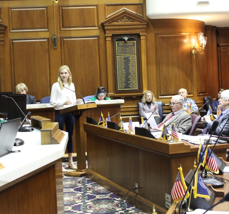 Sierra Wiese testifies at the Indiana Statehouse.