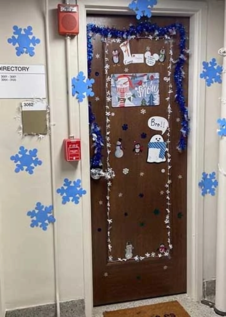 door decorated with snowflakes