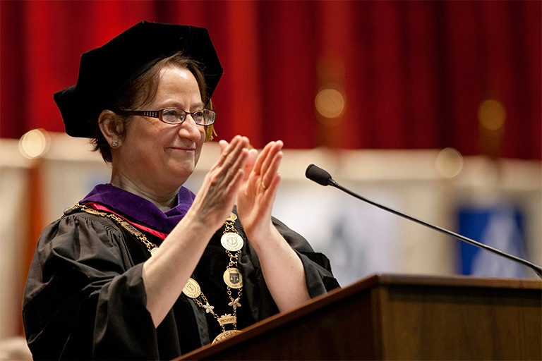 Lauren Robel at a commencement ceremony.