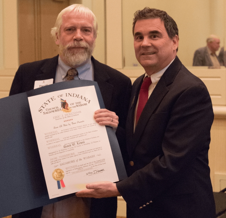 David Lewis and his Sagamore of the Wabash, with Indiana State Archivist Jim Corridan