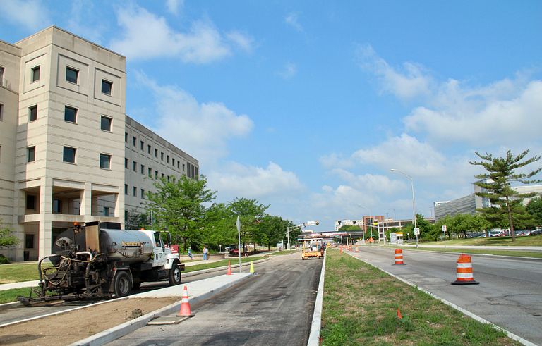 A look west down Michigan Street reveals construction.