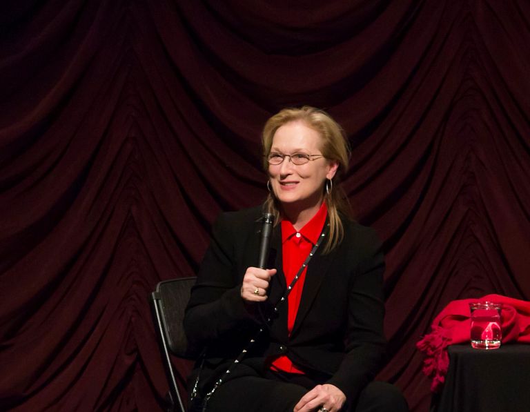 Meryl Streep on stage with Jon Vickers at IU Cinema