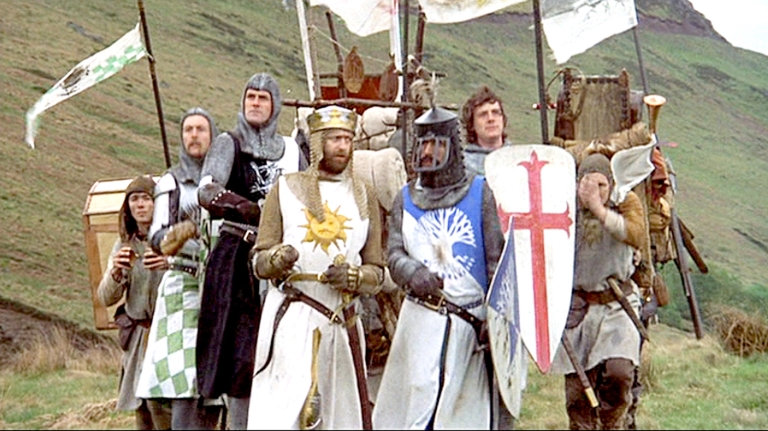 King Arthur and his knights embark on a search for the Grail in this scene.