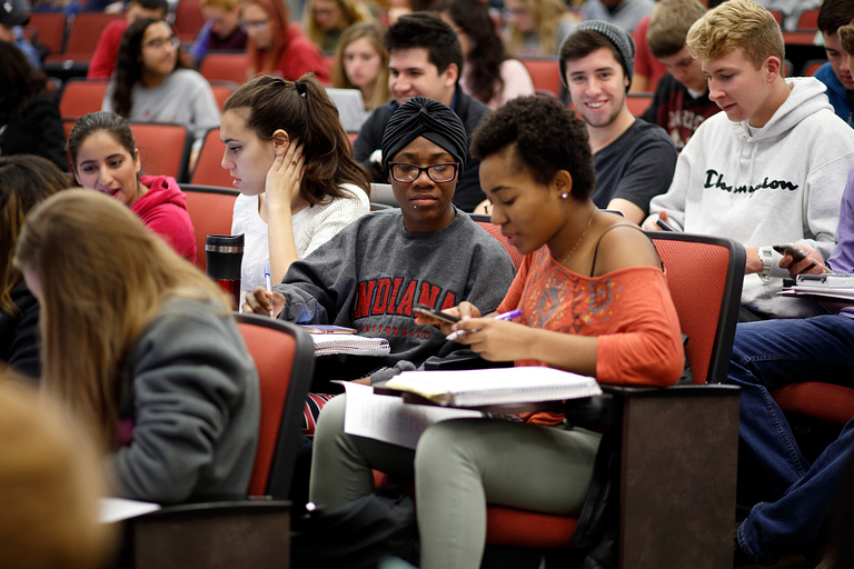 IU students sit in a lecture hall 