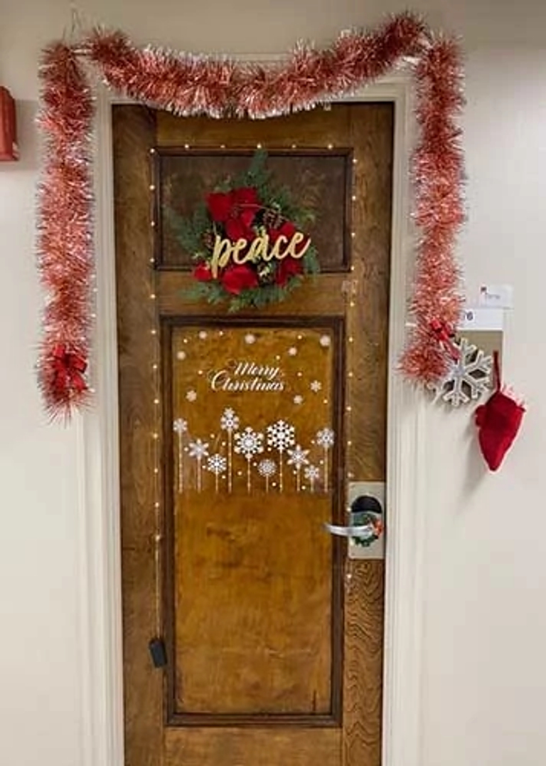door with wreath and garland 