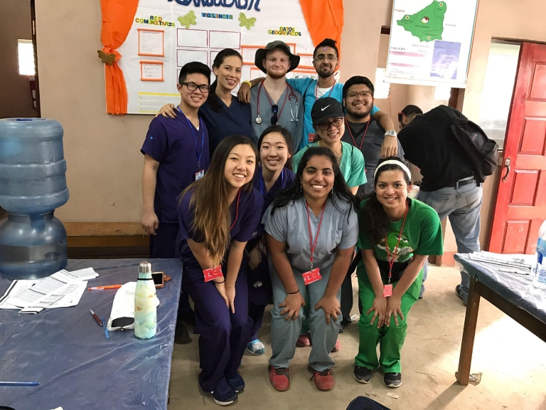 Ten IUPUI students pose in a medical clinic in Nicaragua.