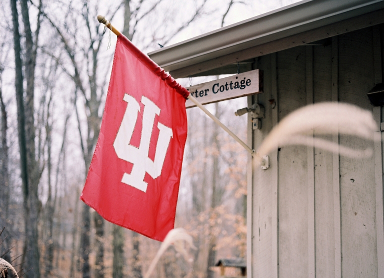 An IU flag at Bradford Woods.