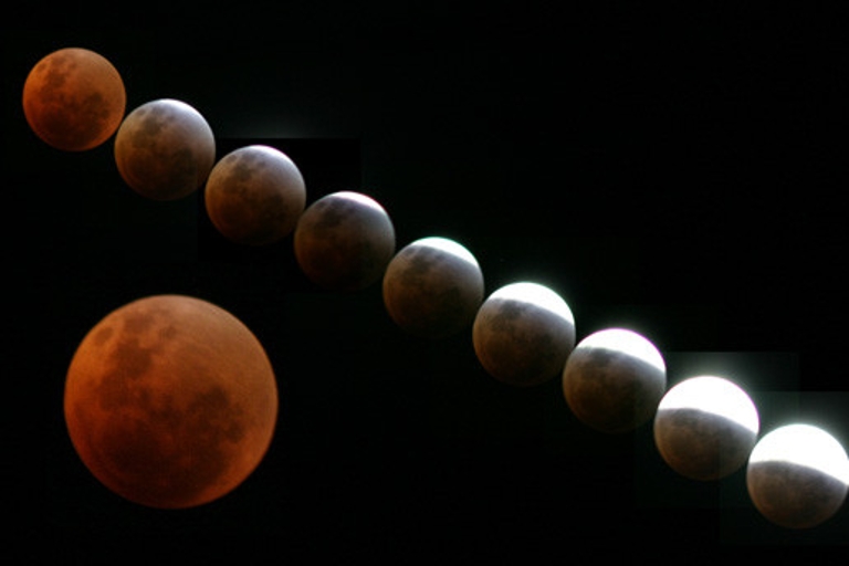 Several stages of a lunar eclipse