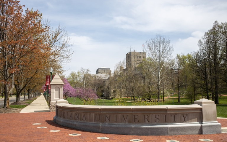 A limestone gateway at IU Bloomington