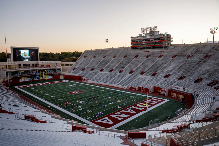 A film is shown at Memorial Stadium