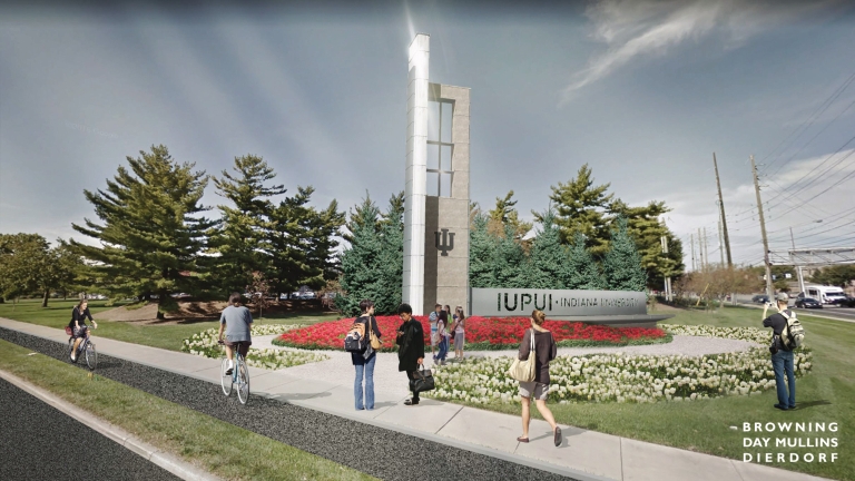A graphic rendering of one of the new IUPUI campus gateways