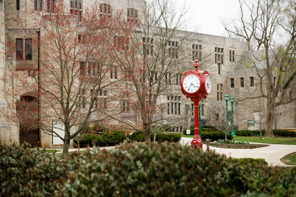 Woodburn clock in the springtime