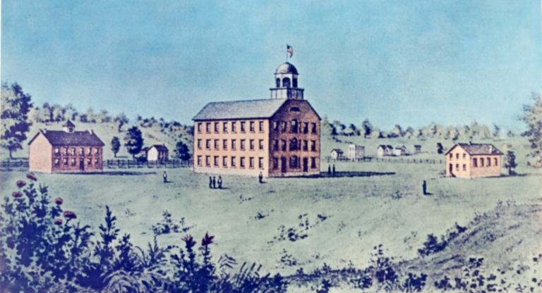 Historical drawing of original IU campus