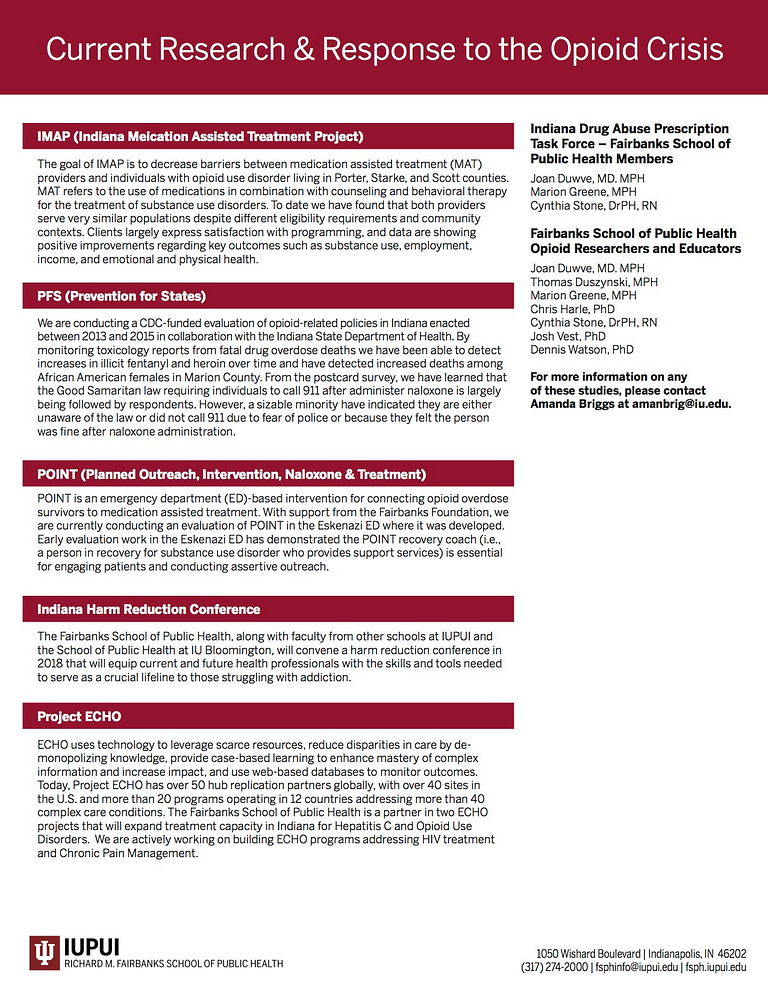 This fact sheet contains information about opioid use in Indiana