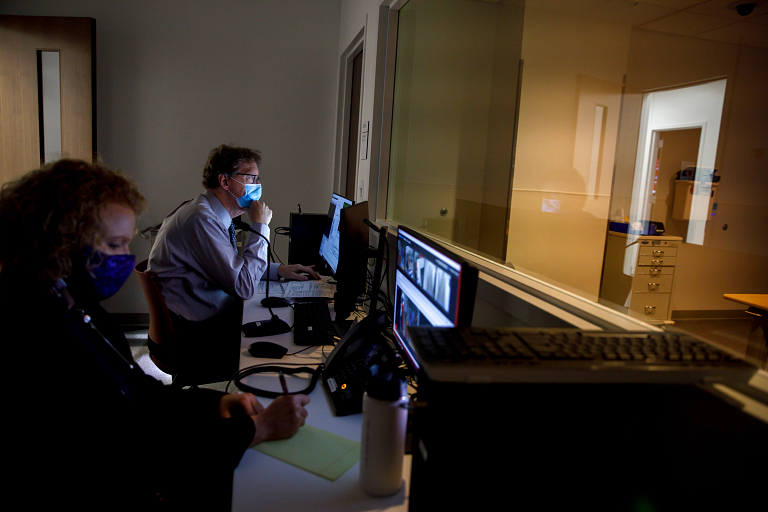 A control room in the IU Interprofessional Simulation Center