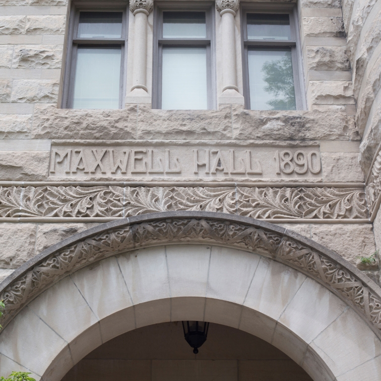 The facade of Maxwell Hall on the Indiana University Bloomington campus.