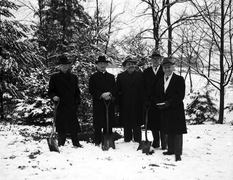 People gathered for the Beck Chapel tree planting ceremony in February 1942