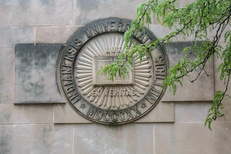 IU seal etched in limestone