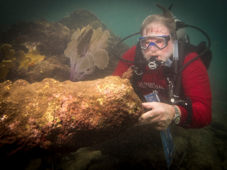 Charlie Beeker in the Dominican Republic on the Captain Kidd Underwater Archaeology Preserve.
