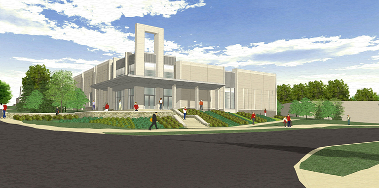 An architectural rendering of the new IU Marching Hundred Hall.