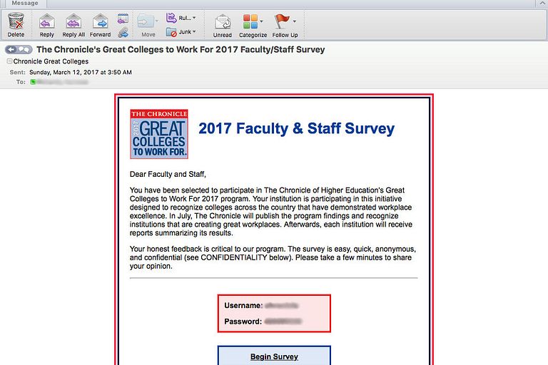 Sample of survey sent out to IUPUI employees in March