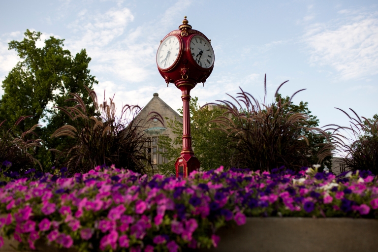 Red clock on the IU Bloomington campus