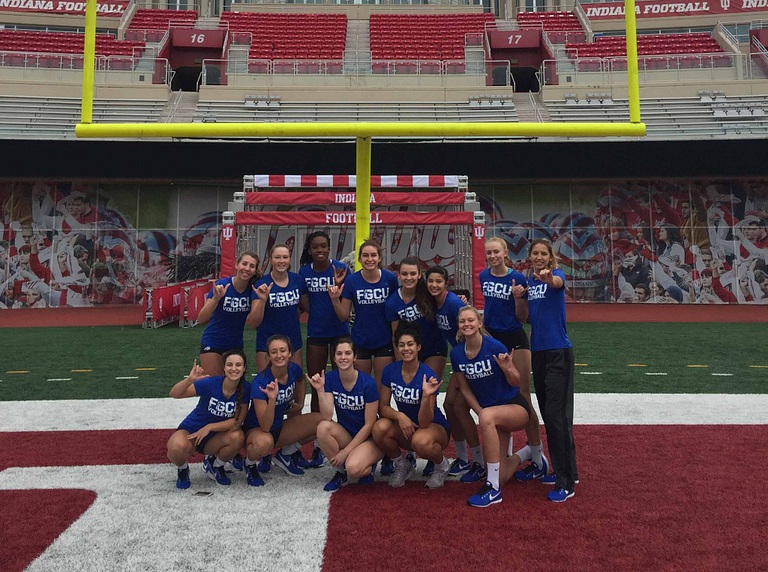 Florida Gulf Coast University volleyball team on IU's football field