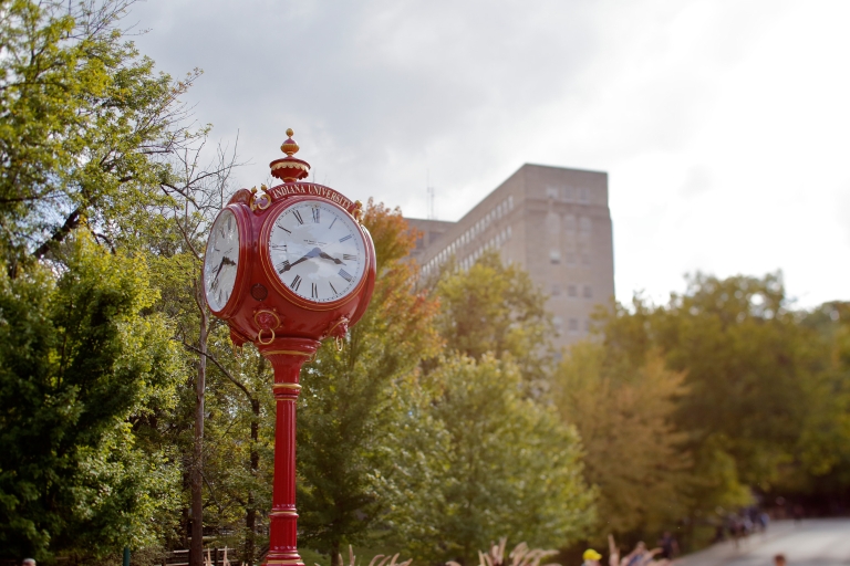 Clock tower with Ballentine Hall in the background