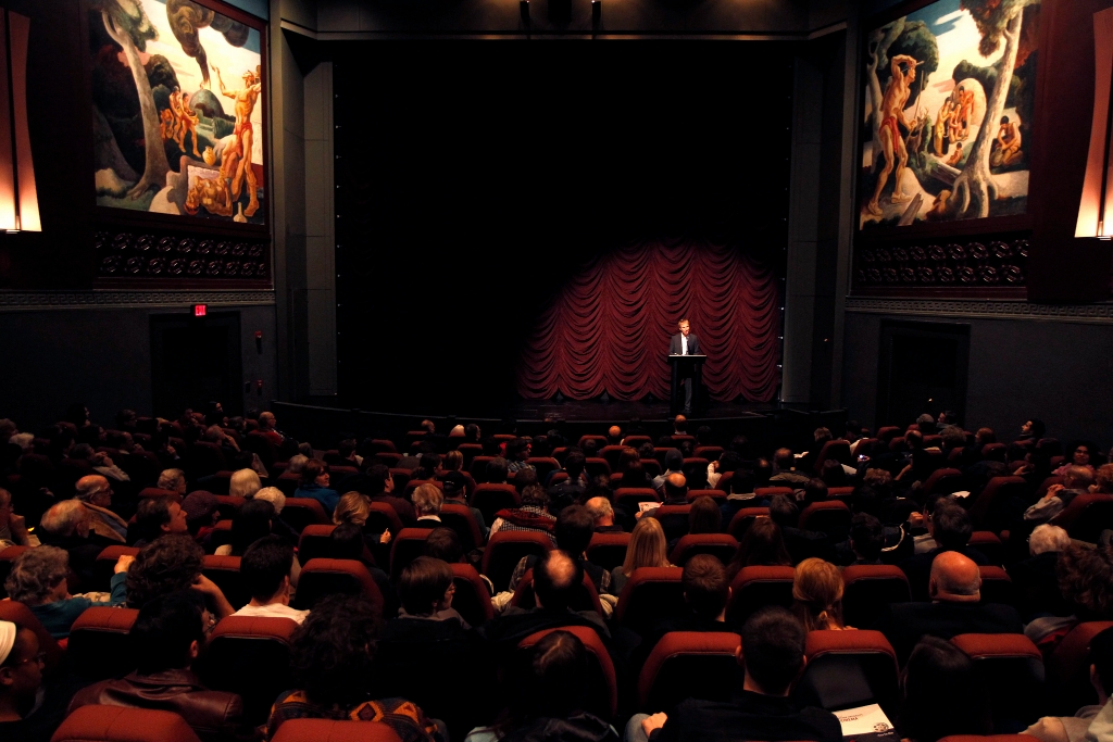 Jon Vickers speaks on stage at IU Cinema
