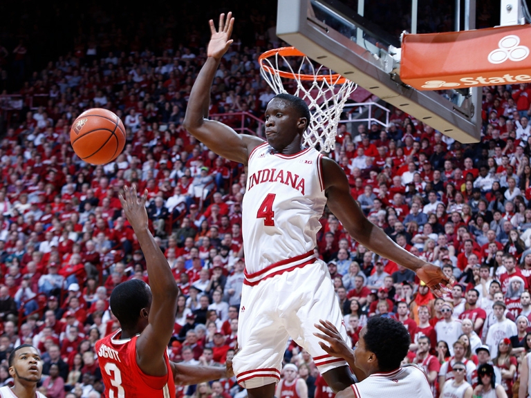 Victor Oladipo blocks a shot.