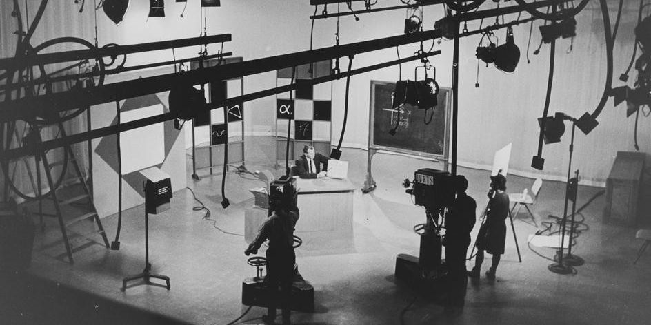 A mathematics program is filmed at the Radio-TV building in 1963