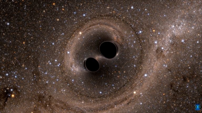 An illustration of the collision of two black holes